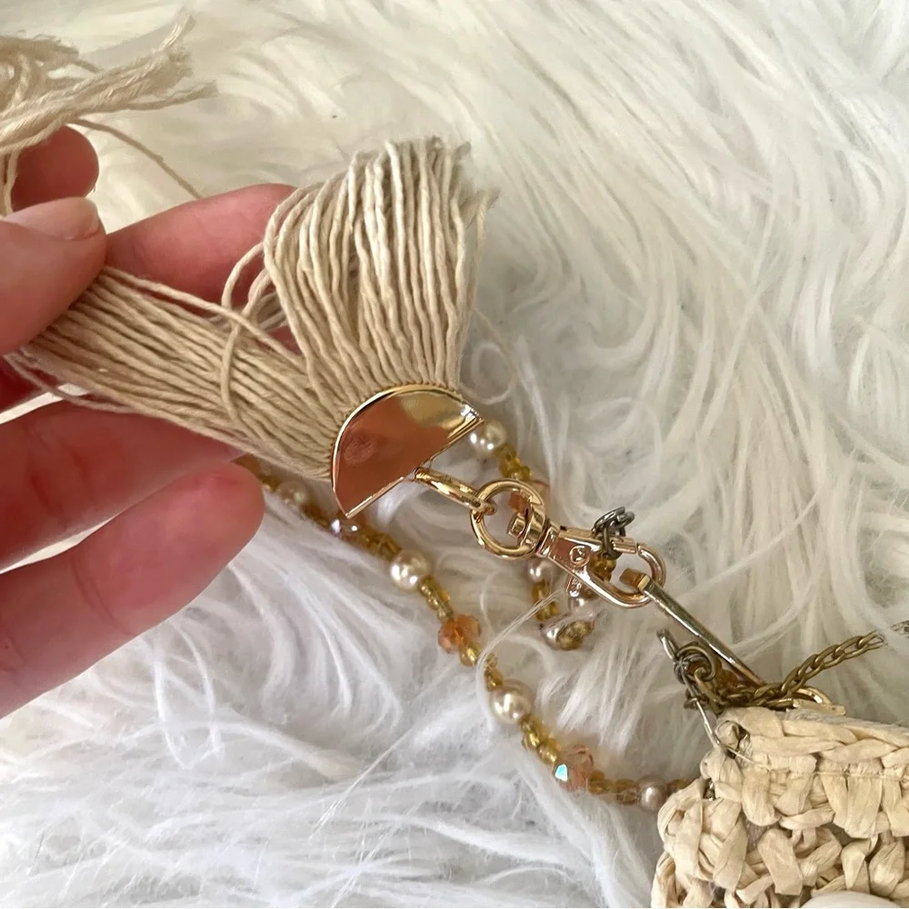a new day Natural Straw Crochet Clutch with Shell Accents
